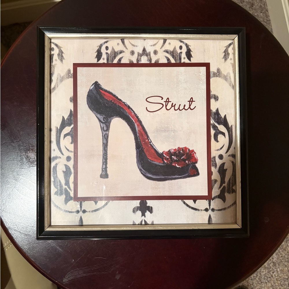 Elegant Black and Red Women's High Heel Art 13.25”sq 2.5”deep frame 10.5”glass